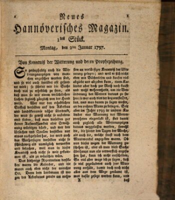 Neues hannoversches Magazin (Hannoversche Anzeigen) Montag 2. Januar 1797