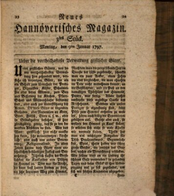 Neues hannoversches Magazin (Hannoversche Anzeigen) Montag 9. Januar 1797