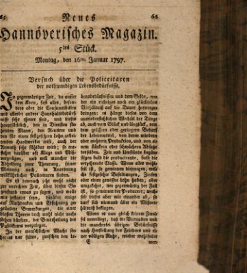 Neues hannoversches Magazin (Hannoversche Anzeigen) Montag 16. Januar 1797