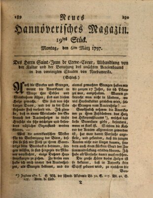 Neues hannoversches Magazin (Hannoversche Anzeigen) Montag 6. März 1797