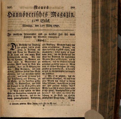 Neues hannoversches Magazin (Hannoversche Anzeigen) Montag 13. März 1797