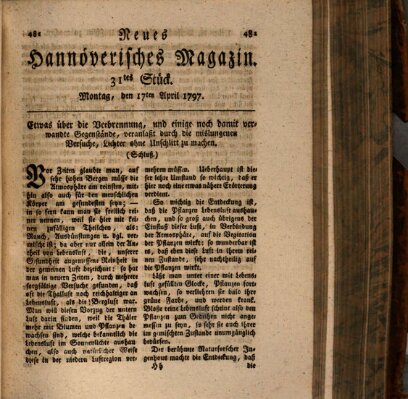 Neues hannoversches Magazin (Hannoversche Anzeigen) Montag 17. April 1797