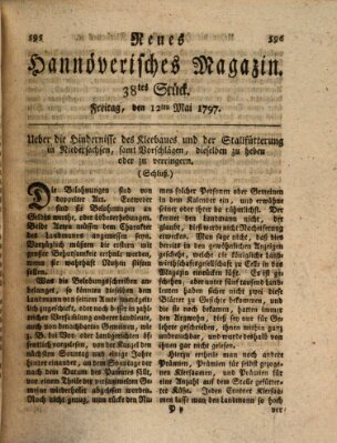 Neues hannoversches Magazin (Hannoversche Anzeigen) Freitag 12. Mai 1797