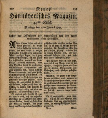 Neues hannoversches Magazin (Hannoversche Anzeigen) Montag 12. Juni 1797