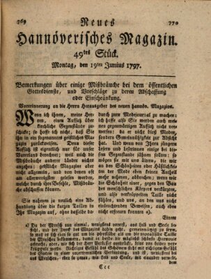 Neues hannoversches Magazin (Hannoversche Anzeigen) Montag 19. Juni 1797