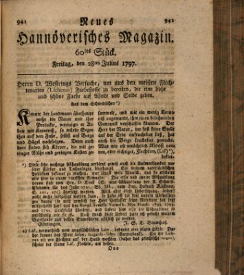 Neues hannoversches Magazin (Hannoversche Anzeigen) Freitag 28. Juli 1797