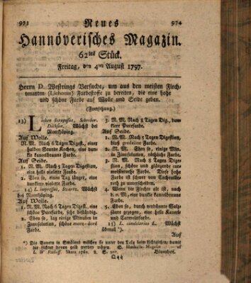 Neues hannoversches Magazin (Hannoversche Anzeigen) Freitag 4. August 1797