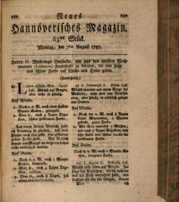 Neues hannoversches Magazin (Hannoversche Anzeigen) Montag 7. August 1797