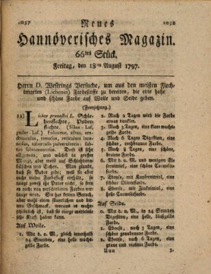 Neues hannoversches Magazin (Hannoversche Anzeigen) Freitag 18. August 1797