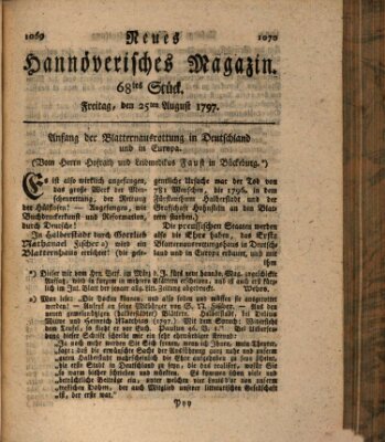 Neues hannoversches Magazin (Hannoversche Anzeigen) Freitag 25. August 1797