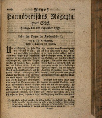 Neues hannoversches Magazin (Hannoversche Anzeigen) Freitag 1. September 1797