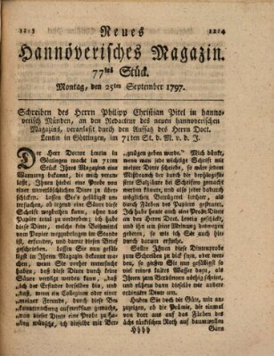 Neues hannoversches Magazin (Hannoversche Anzeigen) Montag 25. September 1797