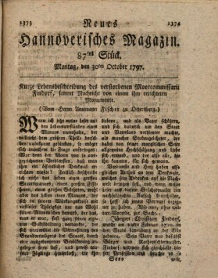 Neues hannoversches Magazin (Hannoversche Anzeigen) Montag 30. Oktober 1797