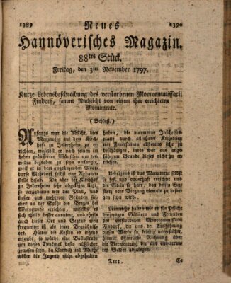 Neues hannoversches Magazin (Hannoversche Anzeigen) Freitag 3. November 1797