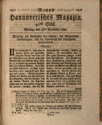 Neues hannoversches Magazin (Hannoversche Anzeigen) Montag 13. November 1797