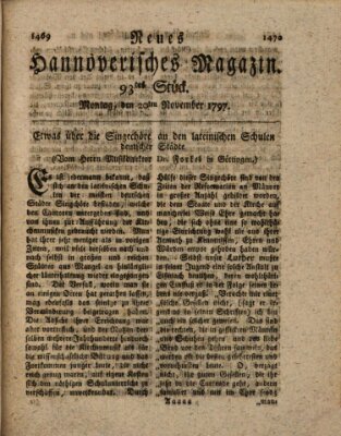 Neues hannoversches Magazin (Hannoversche Anzeigen) Montag 20. November 1797