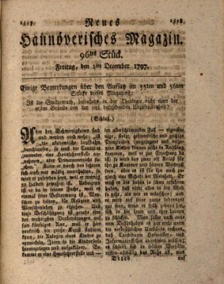 Neues hannoversches Magazin (Hannoversche Anzeigen) Freitag 1. Dezember 1797