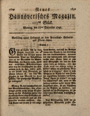 Neues hannoversches Magazin (Hannoversche Anzeigen) Montag 25. Dezember 1797