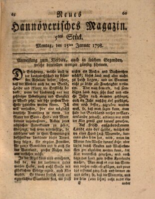 Neues hannoversches Magazin (Hannoversche Anzeigen) Montag 15. Januar 1798