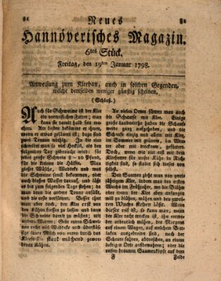 Neues hannoversches Magazin (Hannoversche Anzeigen) Freitag 19. Januar 1798