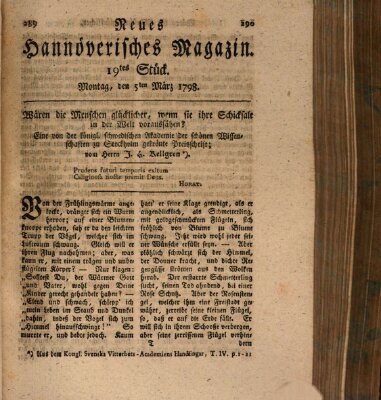 Neues hannoversches Magazin (Hannoversche Anzeigen) Montag 5. März 1798
