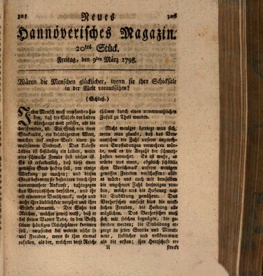 Neues hannoversches Magazin (Hannoversche Anzeigen) Freitag 9. März 1798