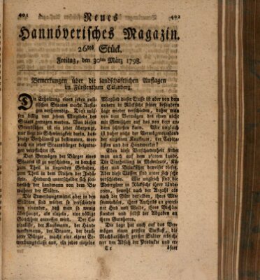 Neues hannoversches Magazin (Hannoversche Anzeigen) Freitag 30. März 1798