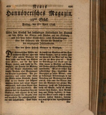 Neues hannoversches Magazin (Hannoversche Anzeigen) Freitag 6. April 1798