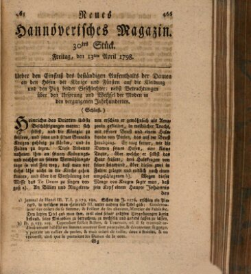 Neues hannoversches Magazin (Hannoversche Anzeigen) Freitag 13. April 1798