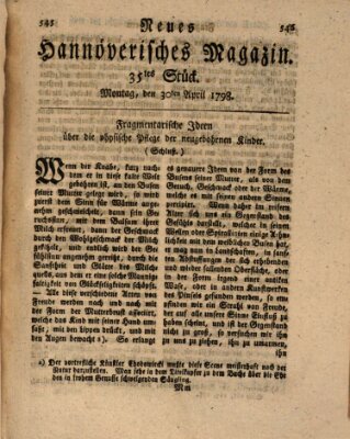 Neues hannoversches Magazin (Hannoversche Anzeigen) Montag 30. April 1798