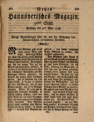 Neues hannoversches Magazin (Hannoversche Anzeigen) Freitag 4. Mai 1798