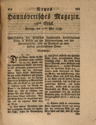 Neues hannoversches Magazin (Hannoversche Anzeigen) Freitag 11. Mai 1798