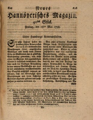 Neues hannoversches Magazin (Hannoversche Anzeigen) Freitag 18. Mai 1798