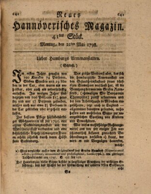 Neues hannoversches Magazin (Hannoversche Anzeigen) Montag 21. Mai 1798