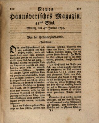 Neues hannoversches Magazin (Hannoversche Anzeigen) Montag 4. Juni 1798