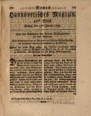 Neues hannoversches Magazin (Hannoversche Anzeigen) Freitag 15. Juni 1798