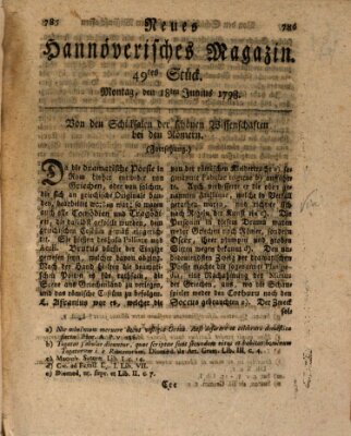 Neues hannoversches Magazin (Hannoversche Anzeigen) Montag 18. Juni 1798