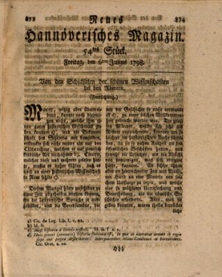 Neues hannoversches Magazin (Hannoversche Anzeigen) Freitag 6. Juli 1798