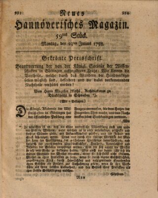 Neues hannoversches Magazin (Hannoversche Anzeigen) Montag 23. Juli 1798