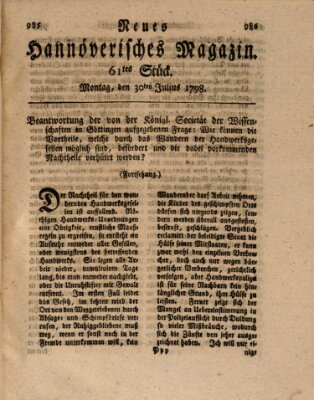 Neues hannoversches Magazin (Hannoversche Anzeigen) Montag 30. Juli 1798