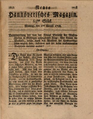 Neues hannoversches Magazin (Hannoversche Anzeigen) Montag 6. August 1798