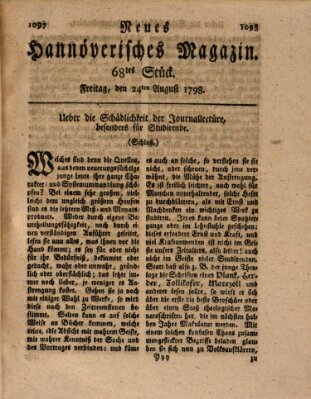 Neues hannoversches Magazin (Hannoversche Anzeigen) Freitag 24. August 1798