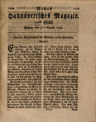 Neues hannoversches Magazin (Hannoversche Anzeigen) Freitag 31. August 1798