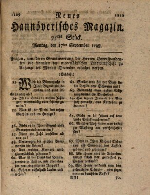 Neues hannoversches Magazin (Hannoversche Anzeigen) Montag 17. September 1798