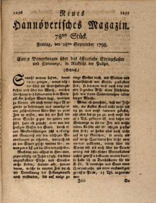 Neues hannoversches Magazin (Hannoversche Anzeigen) Freitag 28. September 1798