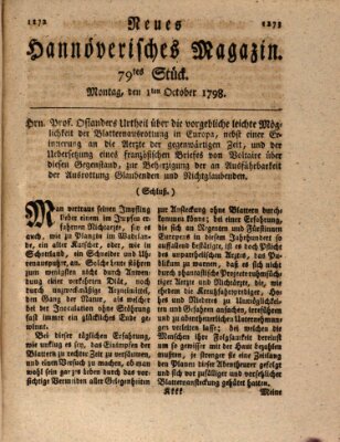 Neues hannoversches Magazin (Hannoversche Anzeigen) Montag 1. Oktober 1798