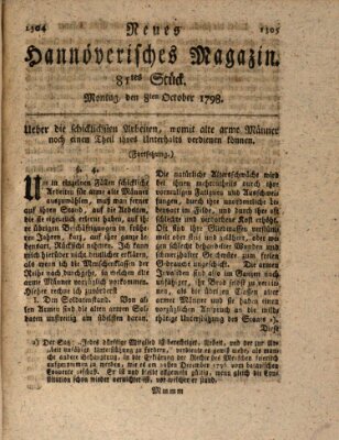 Neues hannoversches Magazin (Hannoversche Anzeigen) Montag 8. Oktober 1798