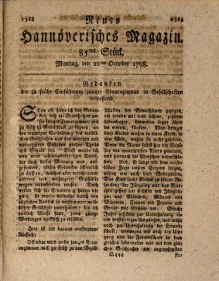 Neues hannoversches Magazin (Hannoversche Anzeigen) Montag 22. Oktober 1798
