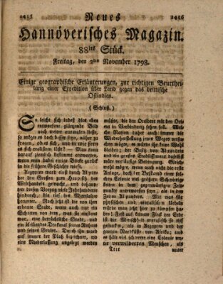 Neues hannoversches Magazin (Hannoversche Anzeigen) Freitag 2. November 1798