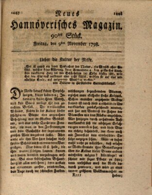 Neues hannoversches Magazin (Hannoversche Anzeigen) Freitag 9. November 1798